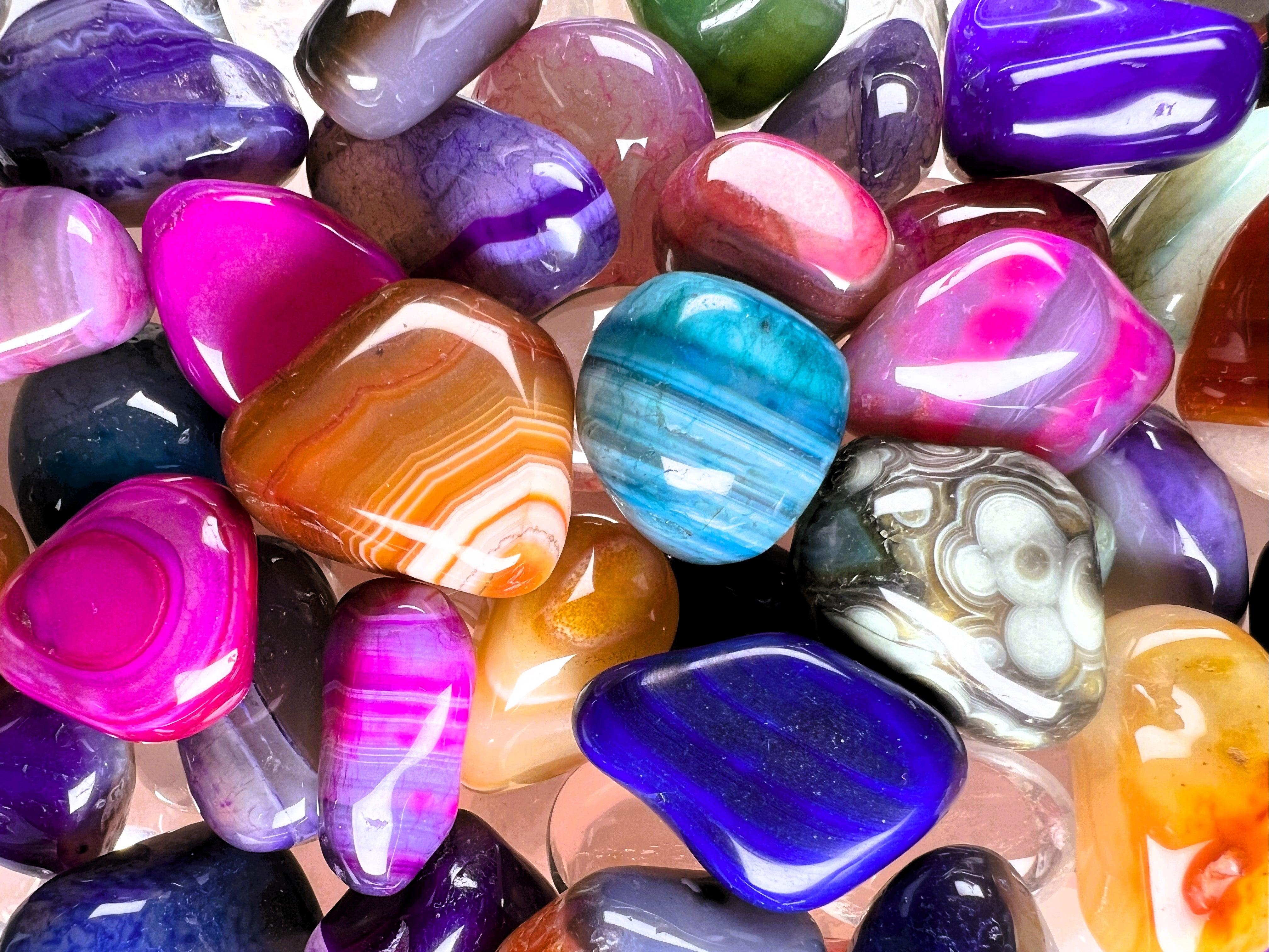 60 Stück Edelstein Trommelsteine - Bunte Achat-Mischung 9-15mm