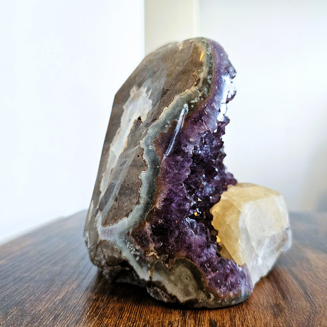 Amethyst Druse mit Calcit, Ø ca. 15 cm, A Qualität