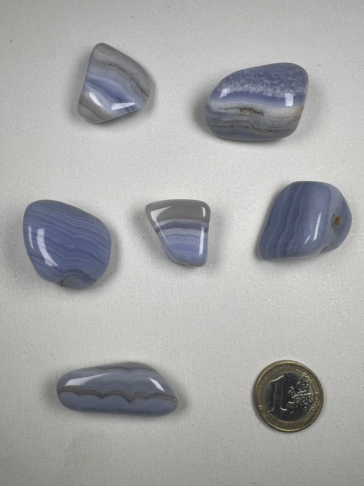 Chalcedon hellblau Trommelstein – Kommunikation, Leichtigkeit & innere Ruhe  A+ Qualität | ca. 20–35 mm | 8–25 g | Handverlesen & poliert