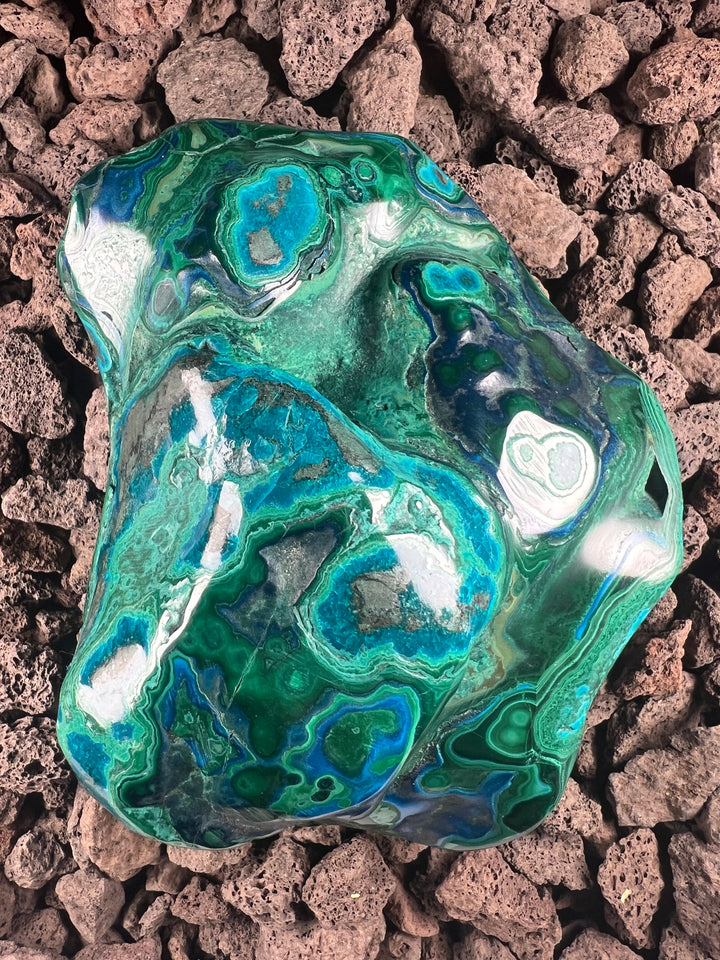 Dein Stein-Freund: "Malu" – Stimme des Herzens & Quelle der inneren Wahrheit Malachit-Chrysokoll | Einzelstück | 508g| ca. 12cm