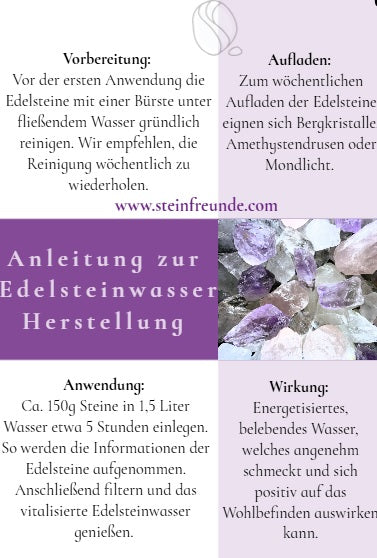 Wassersteine Basis-Set Rosenquarz, Amethyst, Bergkristall, 150 g, A Qualität,